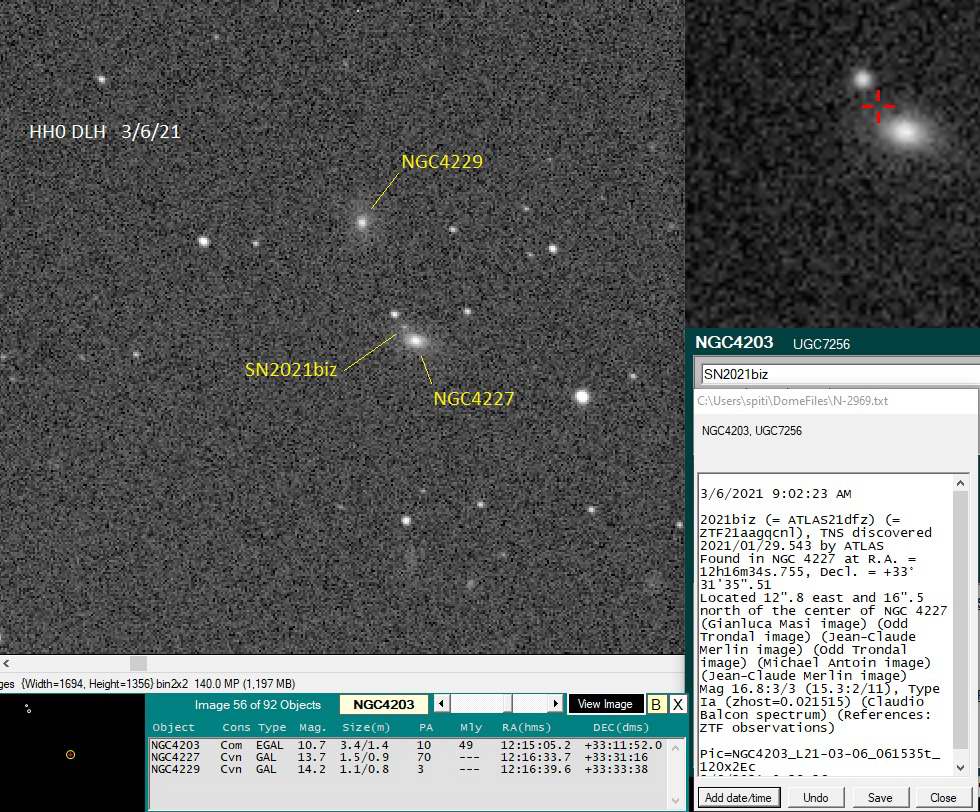 Supernova 2021biz Discovery in NGC4227